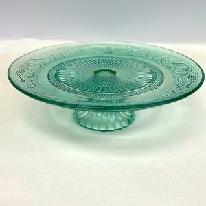 Vintage 11” light aqua blue pressed  glass pedestal cake plate/stand